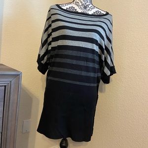 WHBM Women’s Sweater Tunic Black/Gray Stripe Dolman Sleeve. Sz Med